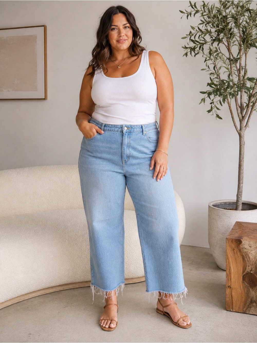 Future Collective Gabriella Karefa-Johnson Light Wash Raw Hem crop Jeans Size 12